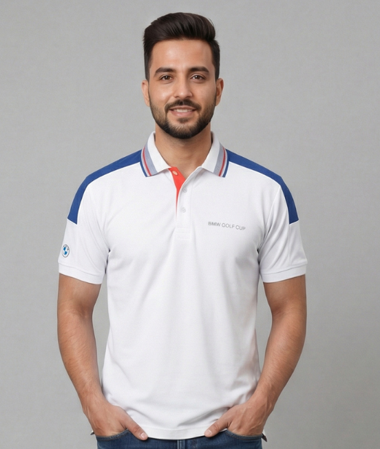 White & Blue Colorblocked Polo T-shirt