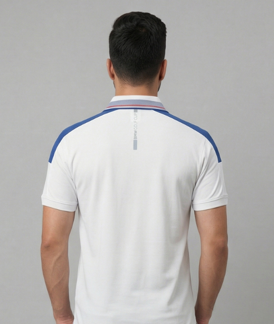 White & Blue Colorblocked Polo T-shirt