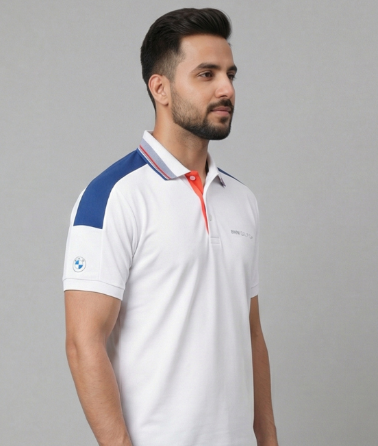 White & Blue Colorblocked Polo T-shirt