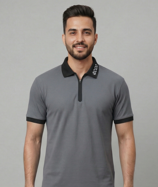 Grey Polo with Seamless Zipper