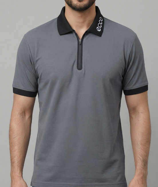 Grey Polo with Seamless Zipper