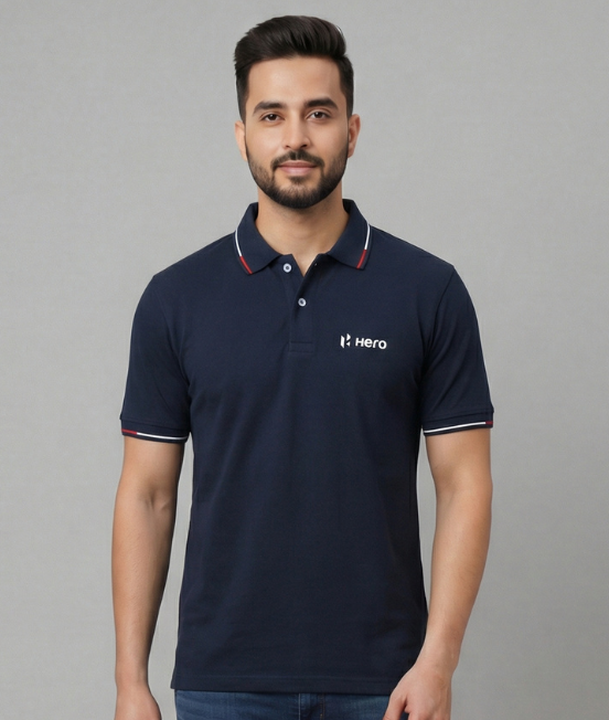 Navy blue Honeycool polo with Custom design collar and cuffs