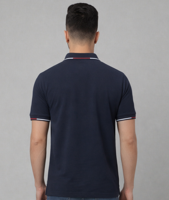 Navy blue Honeycool polo with Custom design collar and cuffs