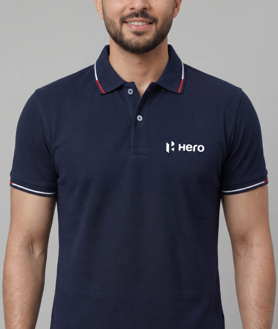 Navy blue Honeycool polo with Custom design collar and cuffs